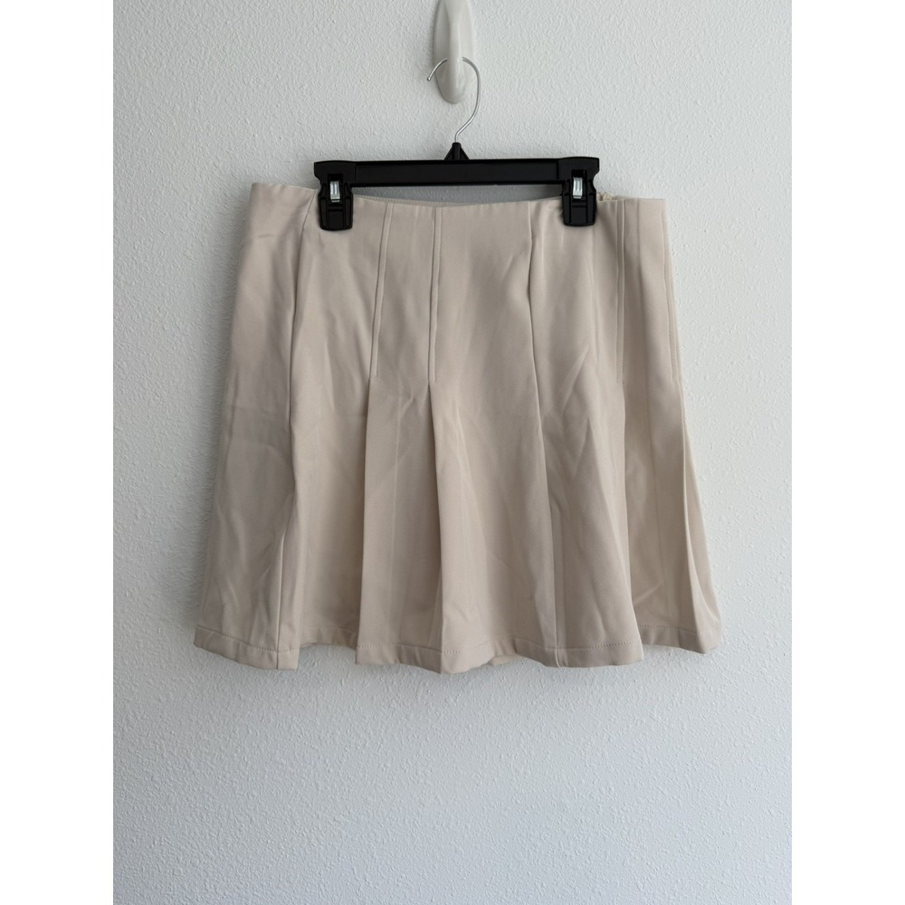 Cider Pleated Short Skirt Beige Solid Medium Women Casual